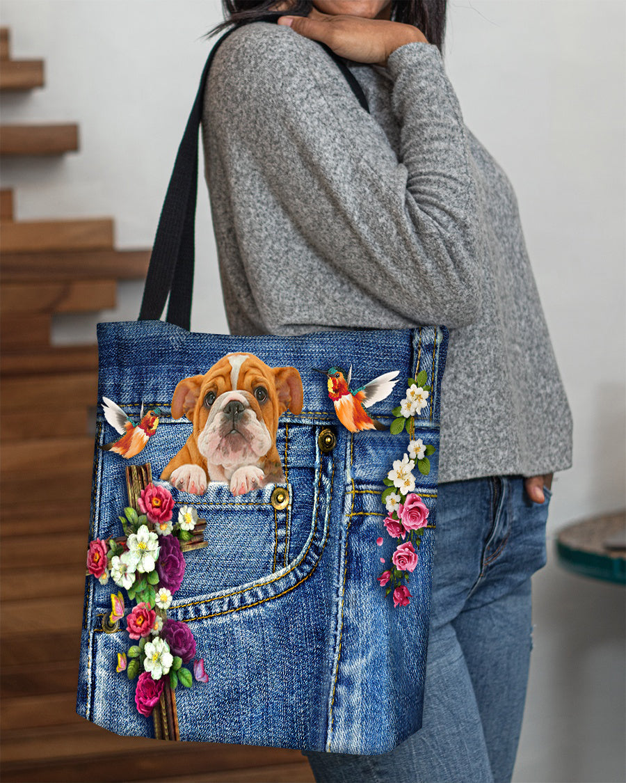 Bulldog-Cardinal & Cross Flower Cloth Tote Bag