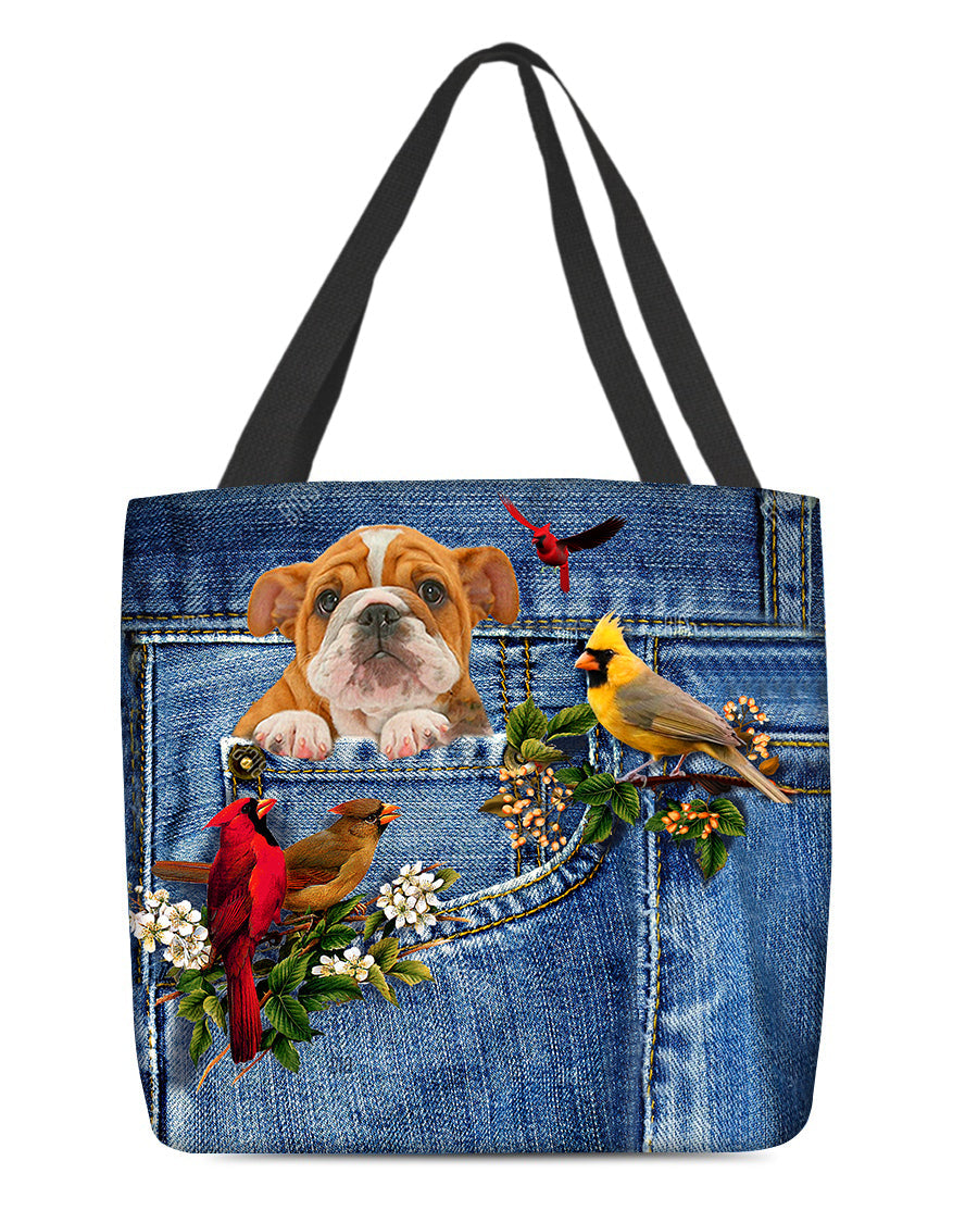 Bulldog-Cardinal & Dog Cloth Tote Bag
