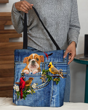 Bulldog-Cardinal & Dog Cloth Tote Bag