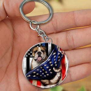 Bulldog-Inside American Flag Independence Day Round Resin Epoxy Metal Keychain