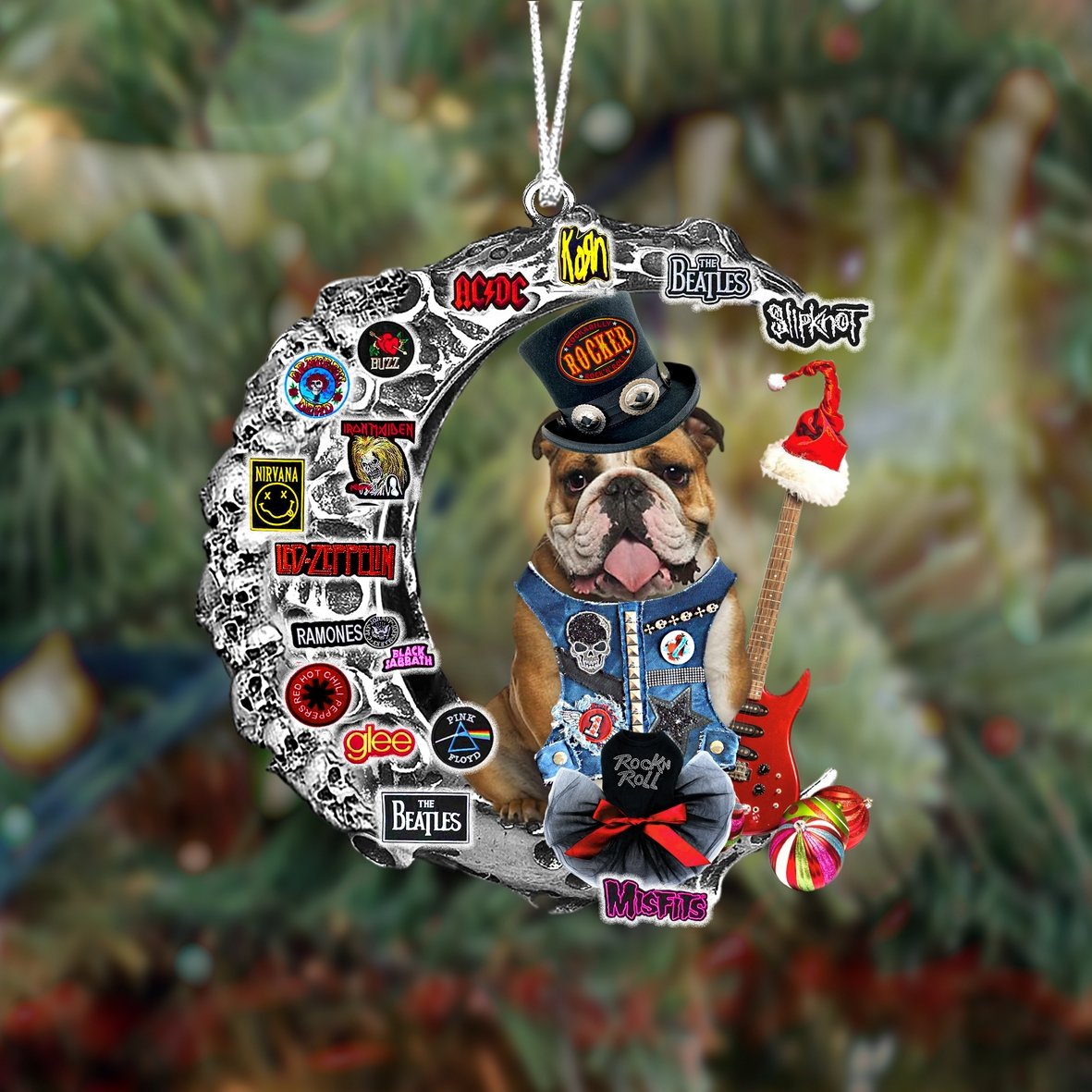 Bulldog-Metal Rock in Christmas Two Sided Ornament