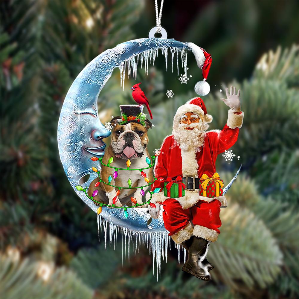 Bulldog-Santa Claus And Moon Two Sided Ornament