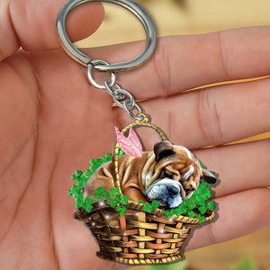 Bulldog-Sleeping Lucky Fairy Flat Acrylic Keychain