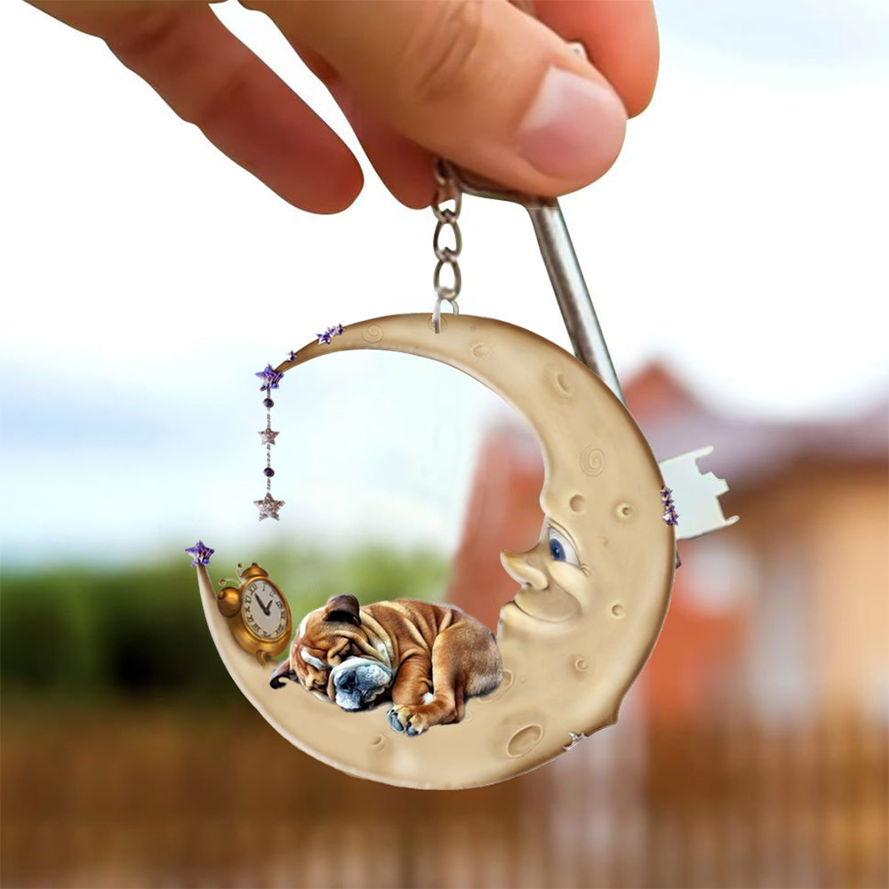 Bulldog-Sleeping on the moon Keychain