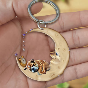 Bulldog-Sleeping on the moon Keychain