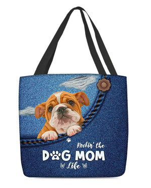 Bulldog-Dog Mom Life-Cloth Tote Bag