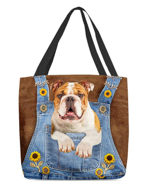 Bulldog2 And Sunflower-Cloth Tote Bag