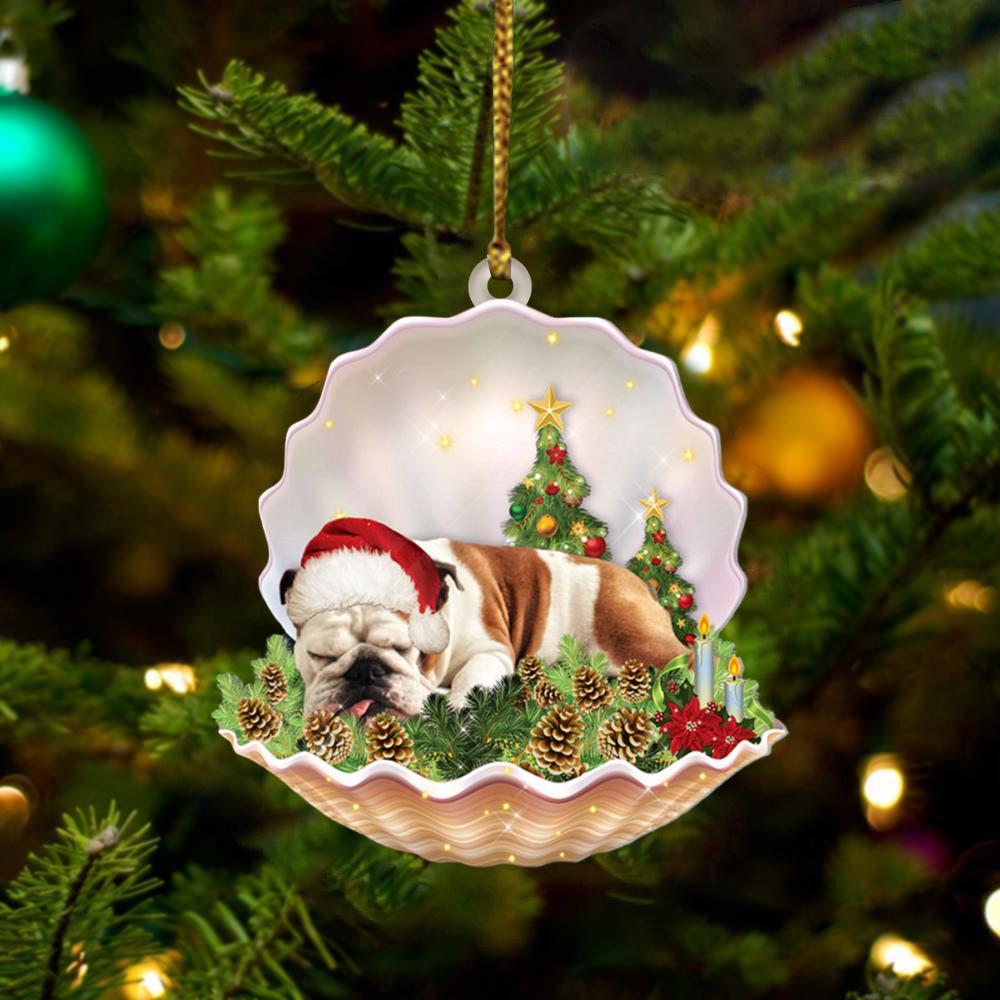 Bulldog 2 Lie In Seashell Xmas-Two Sided Ornament