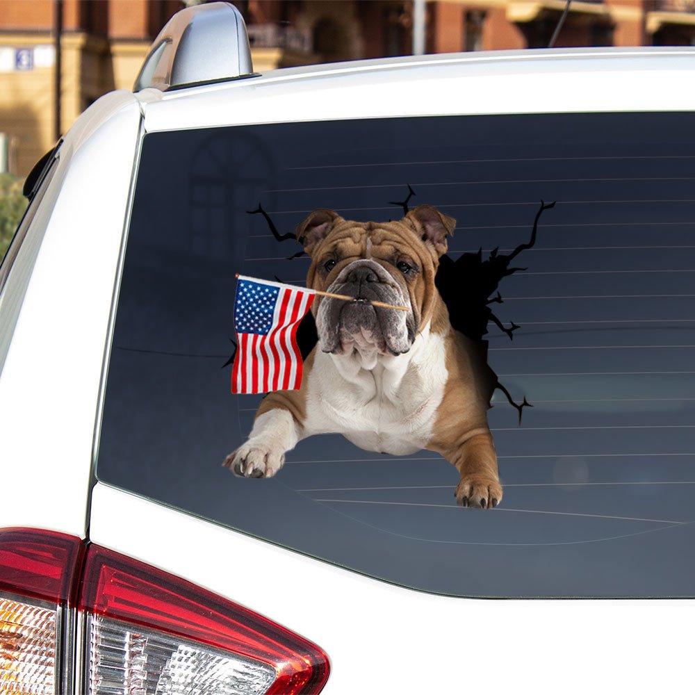 Bulldog And American Flag Independent Day Car Sticker Decal