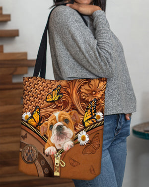 Bulldog Butterfly Daisy Cloth Tote Bag