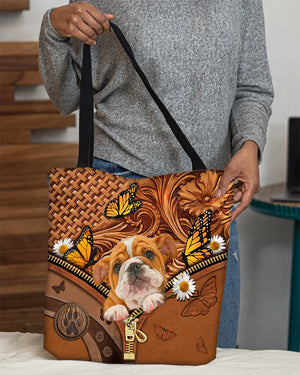 Bulldog Butterfly Daisy Cloth Tote Bag