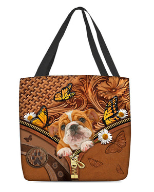 Bulldog Butterfly Daisy Cloth Tote Bag