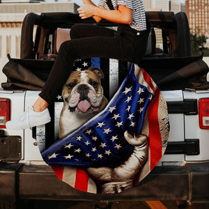 Bulldog Inside American Flag Independence Day Spare Tire Cover