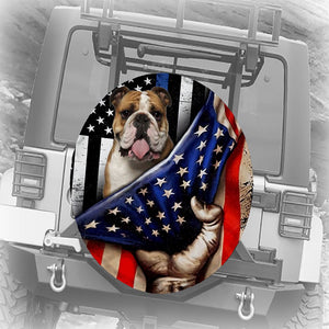 Bulldog Inside American Flag Independence Day Spare Tire Cover