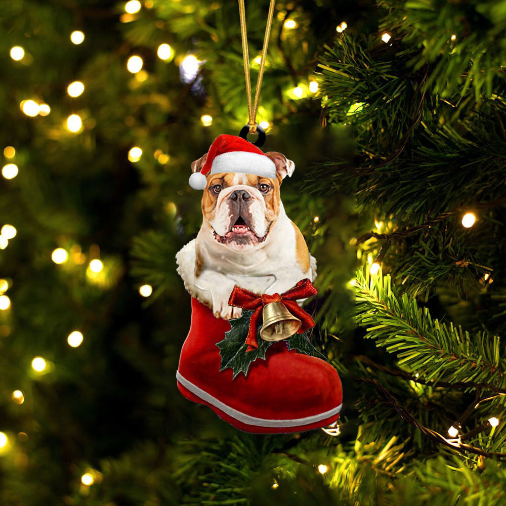 Bulldog (1)-1-In Santa Boot Christmas-Two Sided Ornament