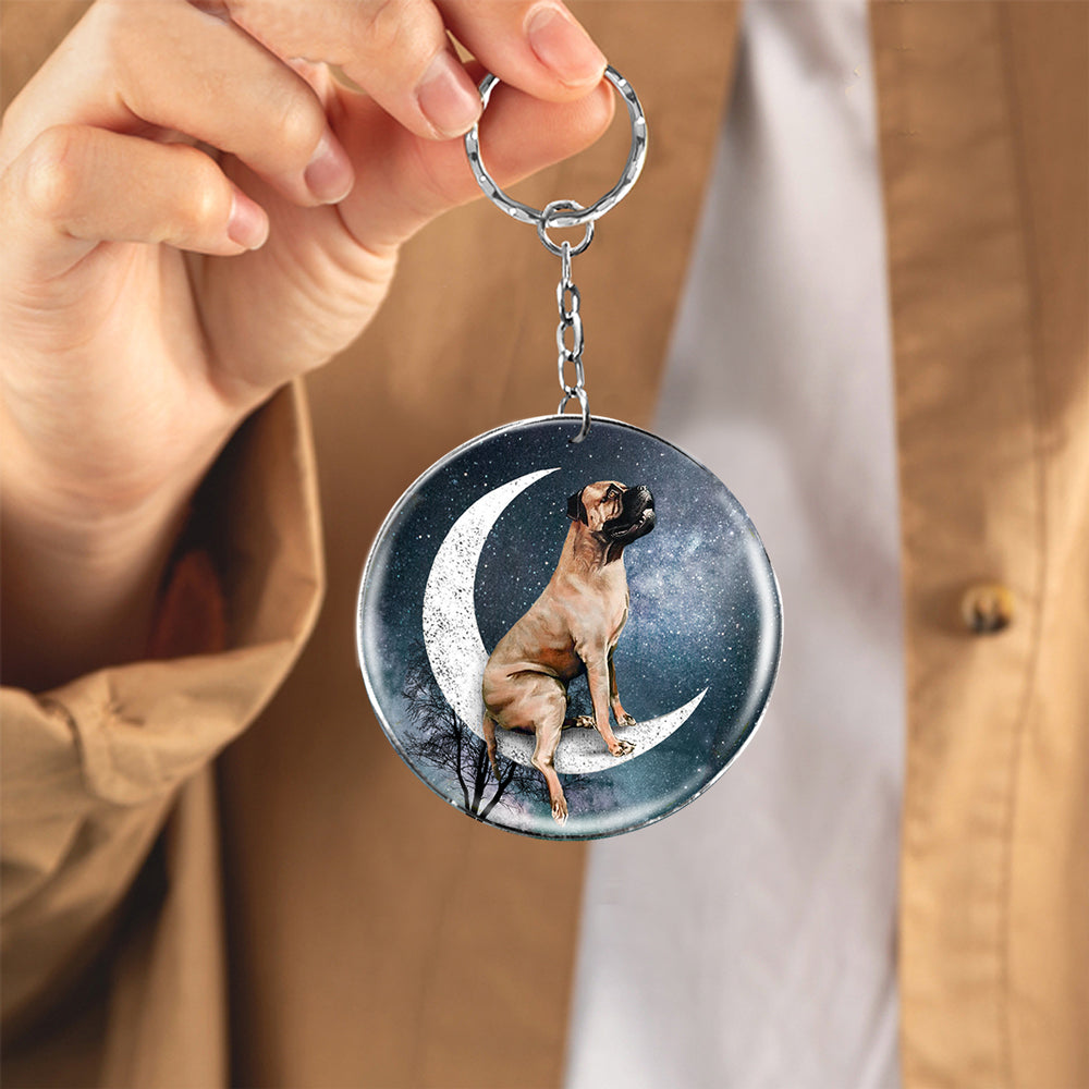 Bullmastiff-Stars and Moon-Round Resin Epoxy Metal Keychain