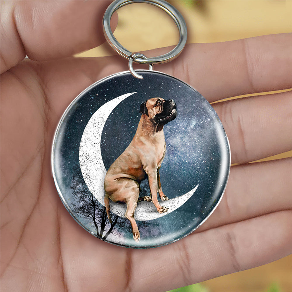 Bullmastiff-Stars and Moon-Round Resin Epoxy Metal Keychain