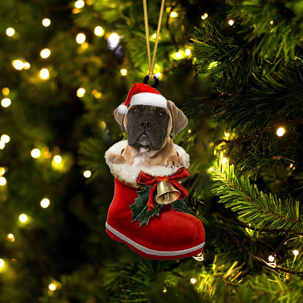 Bullmastiff (2)-1-In Santa Boot Christmas-Two Sided Ornament