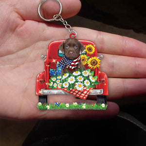 CHOCOLATE Labrador-Red Truck Flat Acrylic Keychain