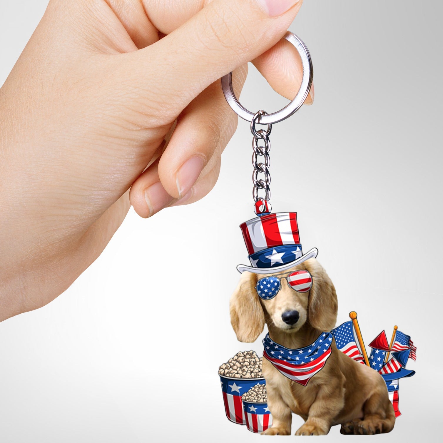 CREAM Long Haired Dachshund-July Stuff Flat Acrylic Keychain