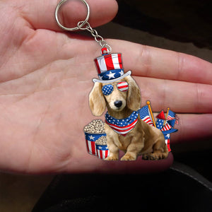 CREAM Long Haired Dachshund-July Stuff Flat Acrylic Keychain