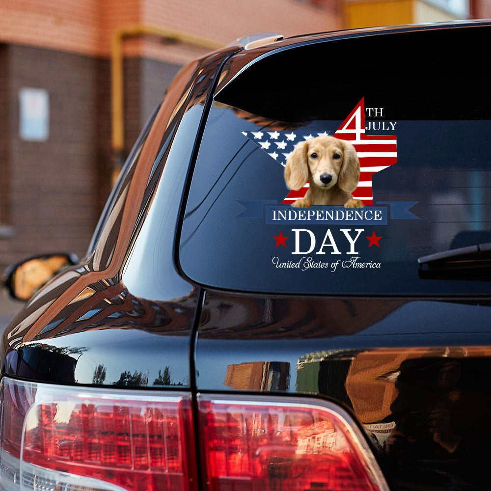 CREAM Long haired Dachshund-Independent Day2 Car Sticker