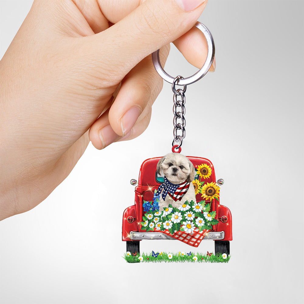 CREAM Shih Tzu-Red Truck Flat Acrylic Keychain