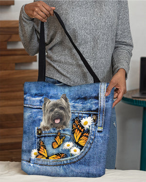 Cairn-Terriers-Butterfly Daisies Fait-CLOTH TOTE BAG