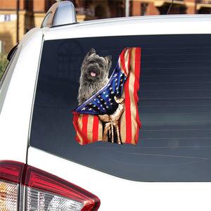 Cairn Terrier-American Flag Front Car Sticker