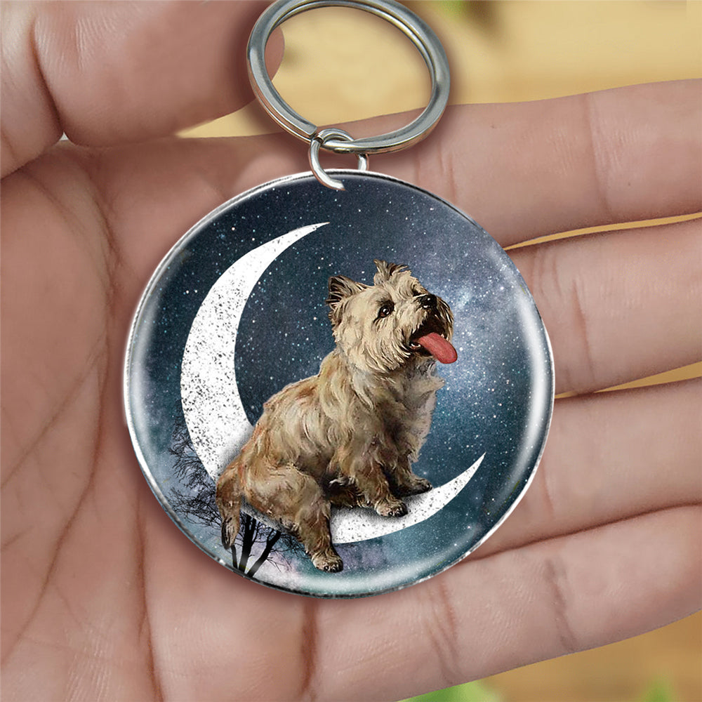 Cairn Terrier-Stars and Moon-Round Resin Epoxy Metal Keychain