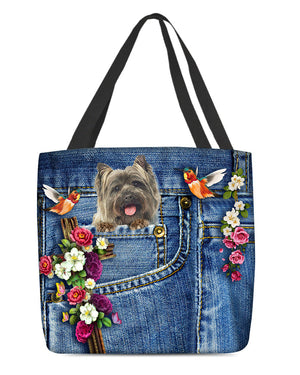 Cairn Terriers-Cardinal & Cross Flower Cloth Tote Bag