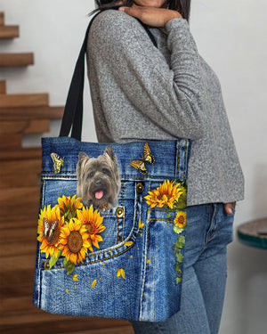 Cairn Terriers-Sunflowers & Butterflies Cloth Tote Bag