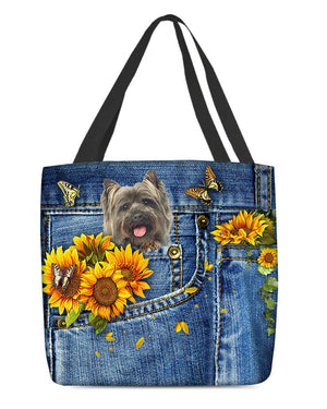 Cairn Terriers-Sunflowers & Butterflies Cloth Tote Bag