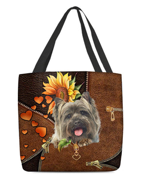 Cairn Terriers-Sunflower&zipper Cloth Tote Bag