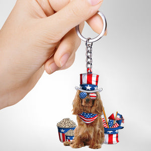 Cavalier King Charles Spaniel 4-July Stuff Flat Acrylic Keychain