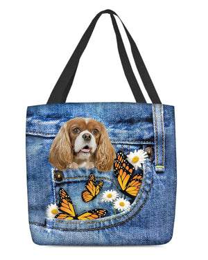 Cavalier-king-spaniel-Butterfly Daisies Fait-CLOTH TOTE BAG