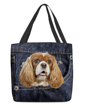 Cavalier King Spaniel-Dark Denim-Cloth Tote Bag