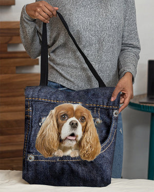 Cavalier King Spaniel-Dark Denim-Cloth Tote Bag