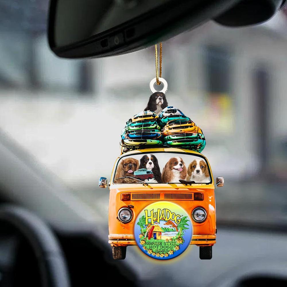 Cavalier King Charles-Orange Hippie Van-Two Sided Ornament