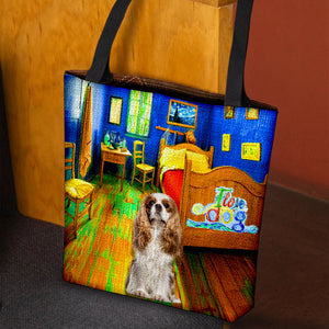 Cavalier King Charles Spaniel in the bedroom-Cloth Tote Bag