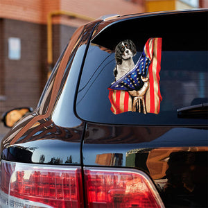 Cavalier King Charles Spaniel-American Flag Front Car Sticker