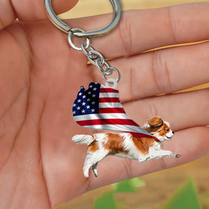 Cavalier King Charles Spaniel-Happy Independence Day Flat Acrylic Keychain