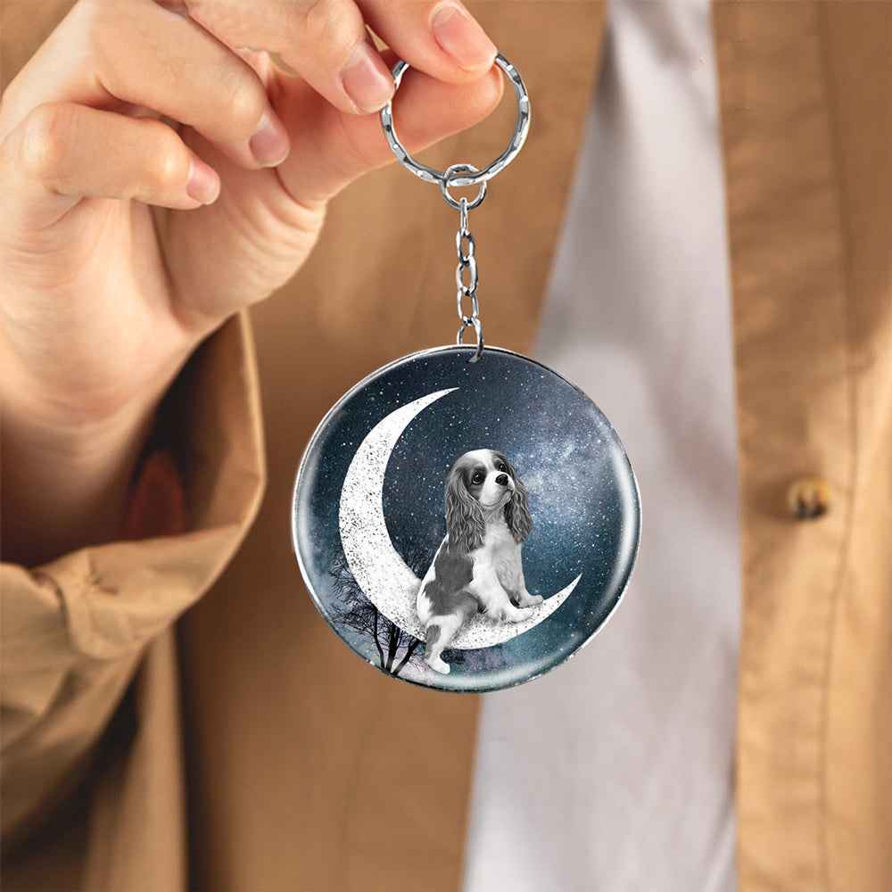 Cavalier King Charles Spaniel-Stars and Moon-Round Resin Epoxy Metal Keychain