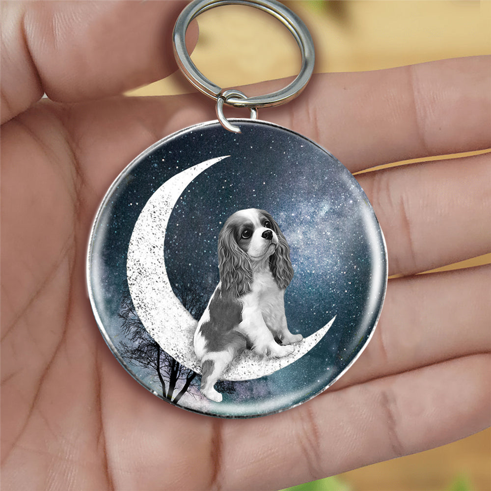 Cavalier King Charles Spaniel-Stars and Moon-Round Resin Epoxy Metal Keychain