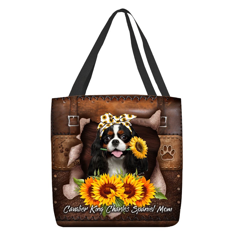 Cavalier King Charles Spaniel-Sunflower&Dog Mom Cloth Tote Bag