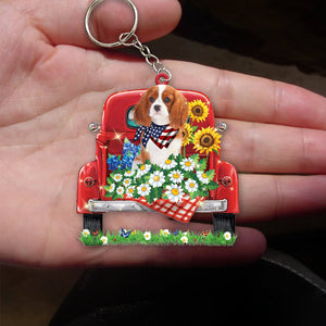 Cavalier King Charles Spaniel 1-Red Truck Flat Acrylic Keychain