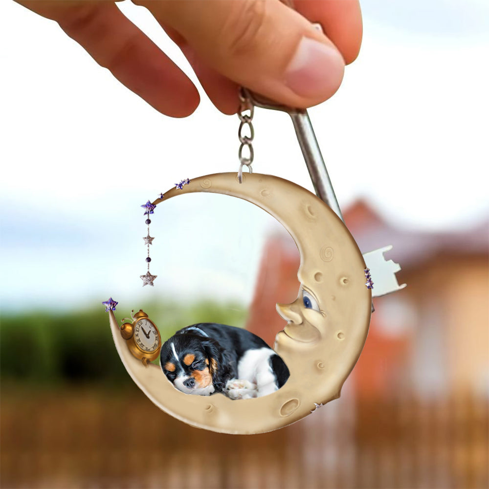 Cavalier King Charles Spaniel 2-Sleeping on the moon Keychain