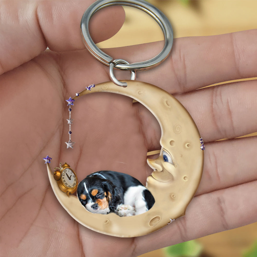 Cavalier King Charles Spaniel 2-Sleeping on the moon Keychain