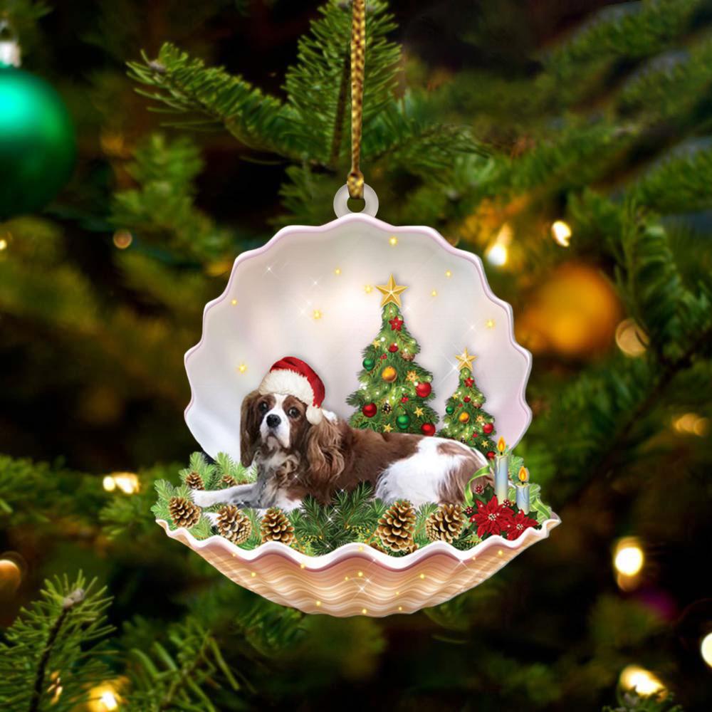 Cavalier King Charles Spaniel 2 Lie In Seashell Xmas-Two Sided Ornament