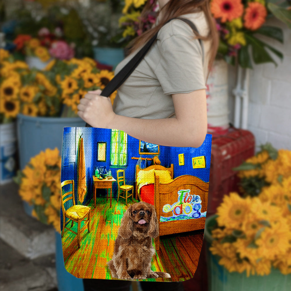 Cavalier King Charles Spaniel 3 in the bedroom-Cloth Tote Bag